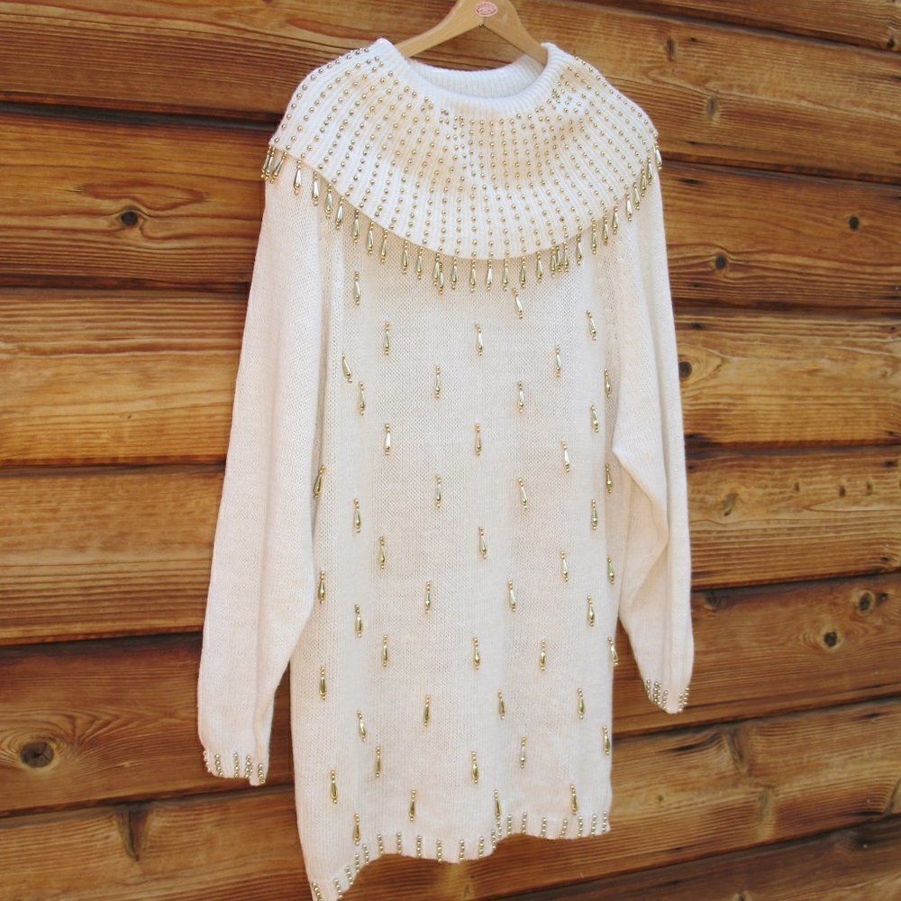 Vintage 80's Cream Oversize Tunic Sweater
